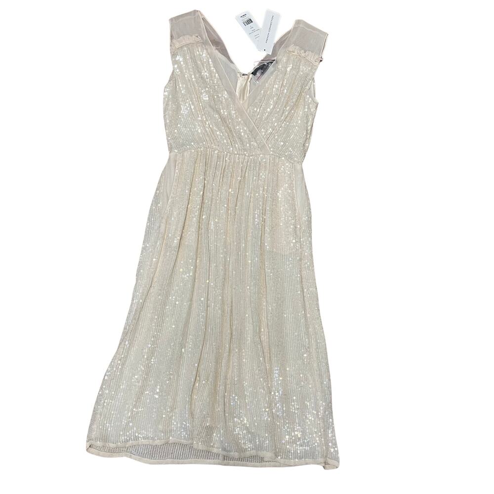 French Connection Sequin Dress Ivory Sleeveless Cocktail NWT Party